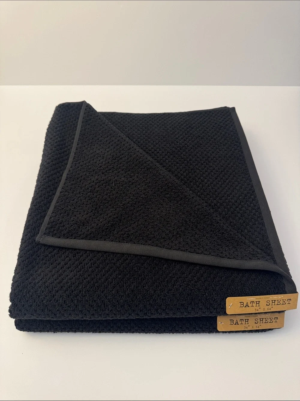 2pc ECOEXISTENCE Bamboo  Zero Twist Loops Bath Sheet Towel Set - Caviar(Black)